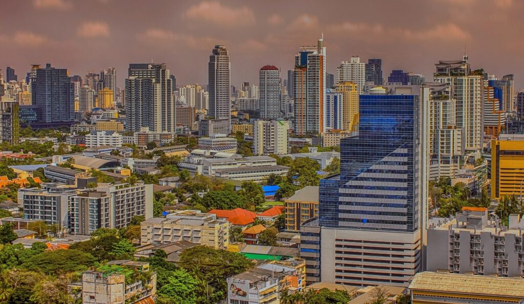 Bangkok stolica Tajlandi. Zdjęcie panoramy miasta Bangkok.